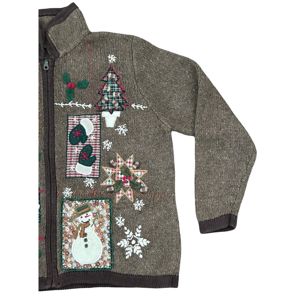 Vintage Wool Blend Brown Patchwork Embroidered Ch… - image 4